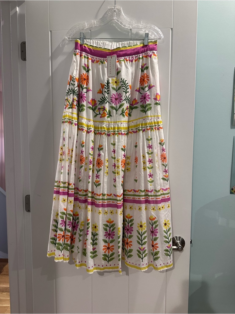 Banjanan Floral Maxi Skirt - White with Pink, Orange & Yellow